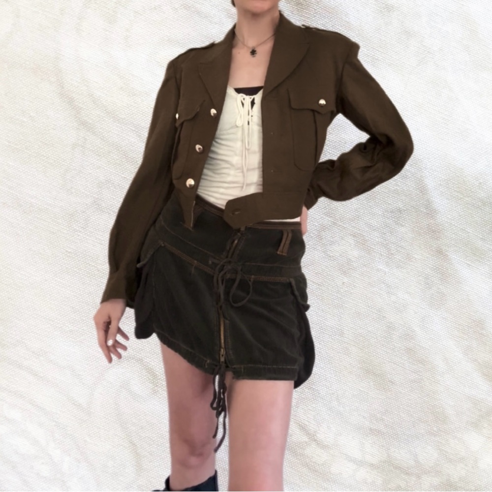 Unisex khaki green wool military jacket